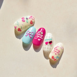 Lovely Pink Red Cherry Fruit Love Heart Star Lucky Letter Bowknot Romantic Adhesive Nail Art Stickers Rhinestone Manicure Decals (Online Order Only)