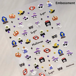 Cat Eye Halloween Terror Spider Cross Rose Love Heart Flower Snake Web Candy Bunny Thrilling Nail Art Stickers Manicure Decals (Online Order Only)