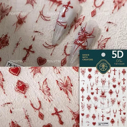Retro Red Butterfly Snake Rose Flower Evil Eyes Gothic Architecture Cross Dark Self Adhesive Nail Art Stickers Manicure Decals (ONLINE ORDER ONLY)