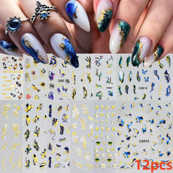 12PCS White Flowers Leaves 3D Nail Stickers Star/Moon/Sun Nail Art Decoration Decals Geometric Flower Stickers Nail Art Supplies (ONLINE ORDER ONLY)