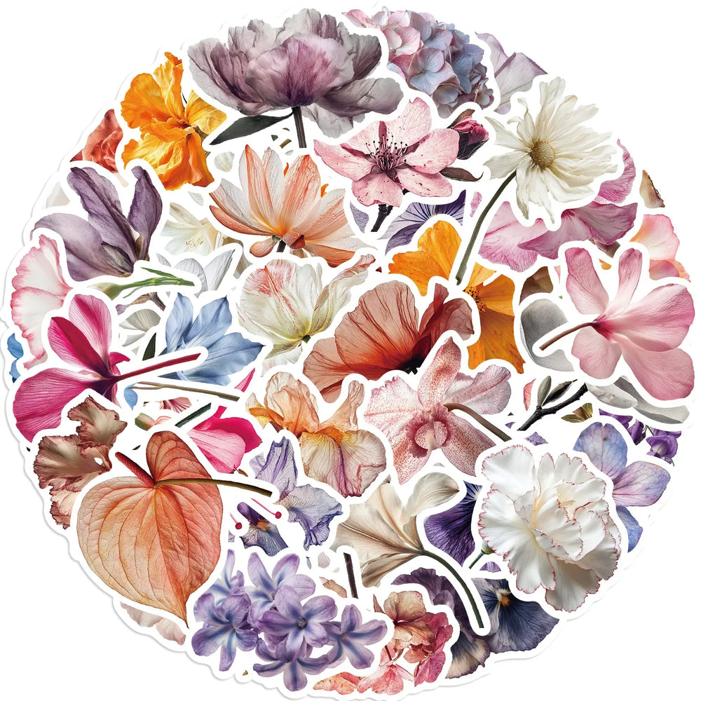 Blooming Flowers Stickers Set: Cartoon Plant Decals for Scrapbook, Laptop, Guitar, Bike, Luggage Decoration (ONLINE ORDER ONLY)