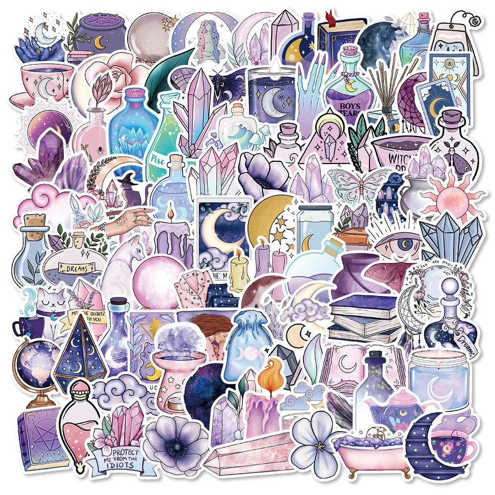 10/30/50/100PCS Graffiti Art Magic Moon Witch Crystal Stickers Aesthetic Decals Decoration DIY Scrapbook Phone Suitcase Car Toys (ONLINE ORDER ONLY)