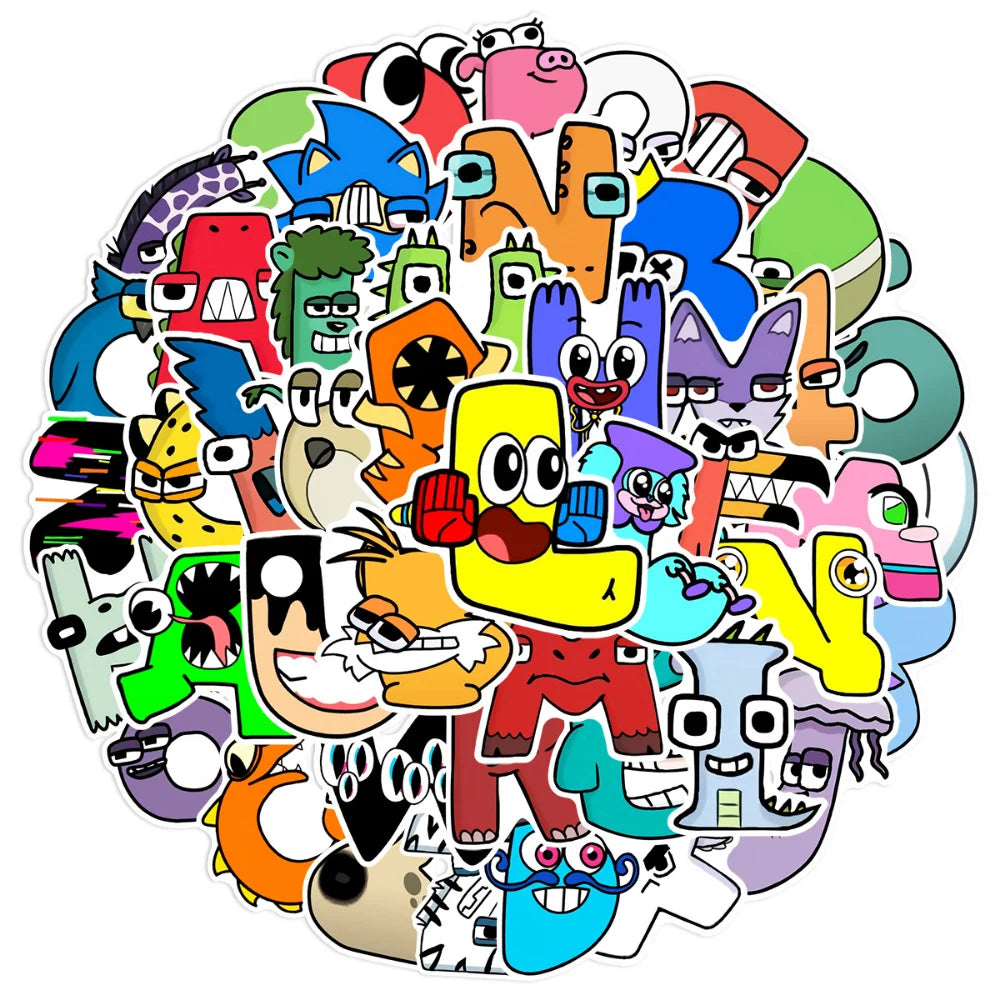 10/50PCS Alphabet Lore Stickers Kawaii Cute Cartoon Decals DIY Skateboard Notebook Luggage Fridge Bike Car Sticker Toys (ONLINE ORDER ONLY)