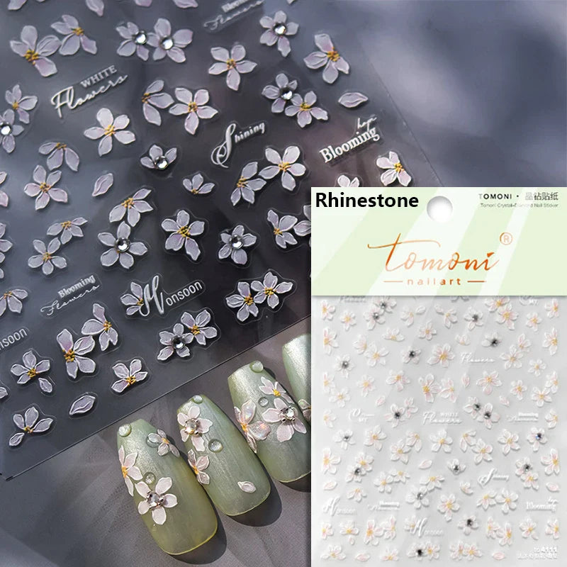 Dried Flowers Rose Butterfly Love Heart Golden Stroke Flying Crane Silver Adhesive Nail Art Stickers Rhinestone Manicure Decals (ONLINE ORDER ONLY)