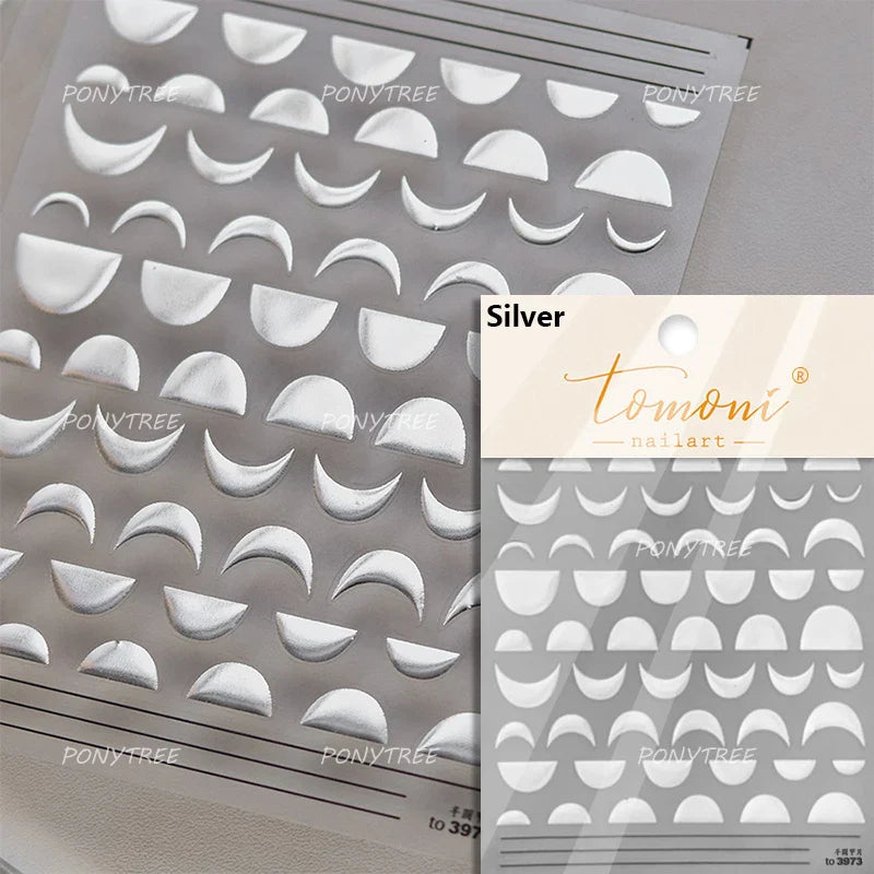 Geometric White Black Red Romantic French Arc Illusion Curve Embossed Relief Self Adhesive Nail Art Stickers 3D Manicure Decals (ONLINE ORDER ONLY)