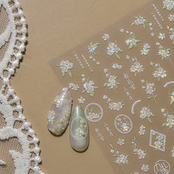 Pink Peach Blossom Flower White Pear Romantic Archaistic Swallow Window Adhesive Nail Art Stickers Rhinestone Manicure Decals (ONLINE ORDER ONLY)
