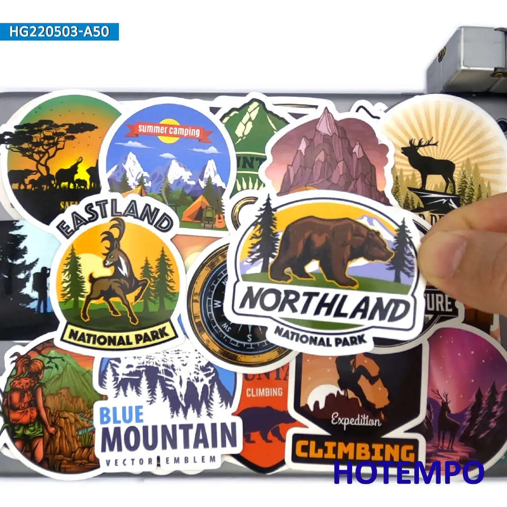 50Pieces Outdoor Adventure Climbing Hiking Camping Travel Stickers for Phone Luggage Notebook Motorcycle Car Laptop Sticker Toys (ONLINE ORDER ONLY)