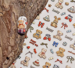 Charm Retro Bear Candy Cake Bowknot Rabbit Bunny Strawberry Footprint Muffin 3D Adhesive Nail Art Stickers Chic Manicure Decals (ONLINE ORDER ONLY)