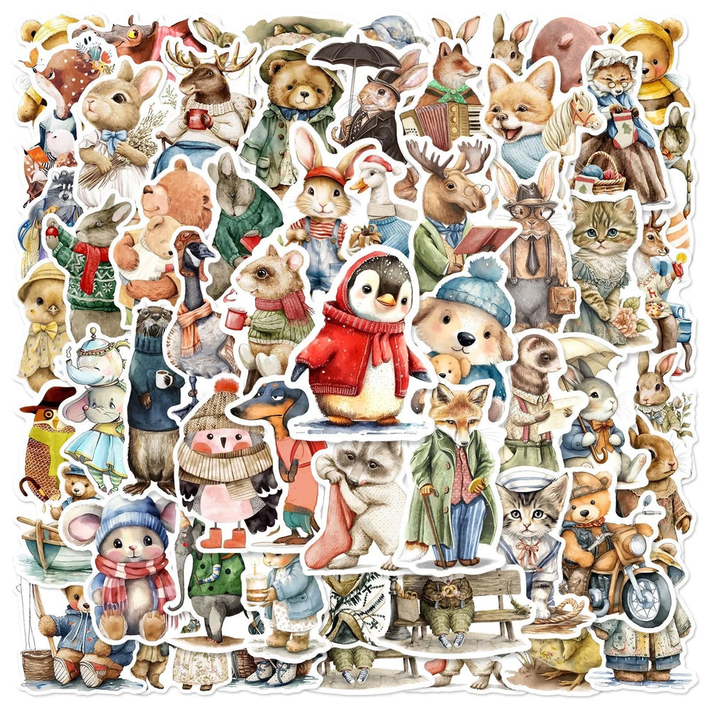 10/50pcs Vintage Funny Winter Forest Animal Stickers Aesthetic DIY Laptop Phone Bottle Luggage Waterproof Graffiti Vinyl Sticker (ONLINE ORDER ONLY)