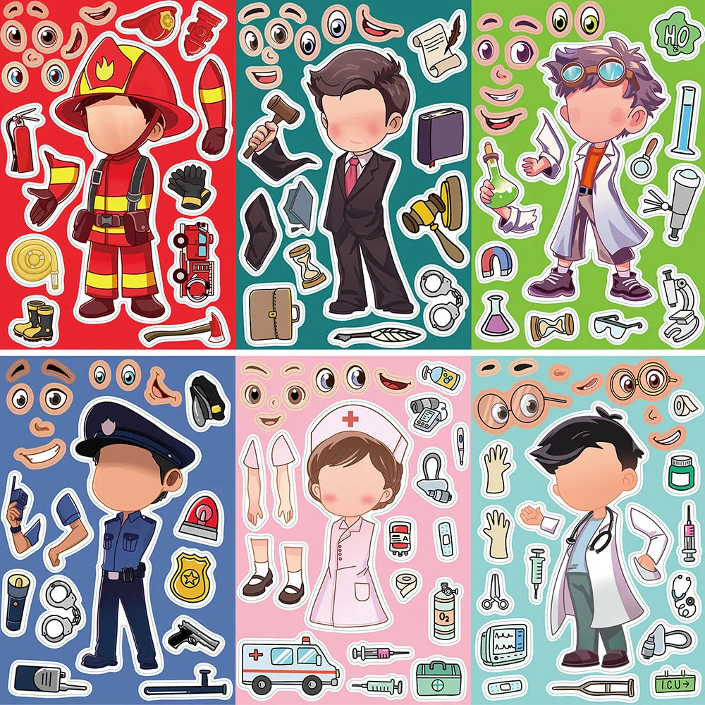8/16 Sheets Make a Face Occupation Jigsaw Stickers Educational Craft Toy (Online Order Only)