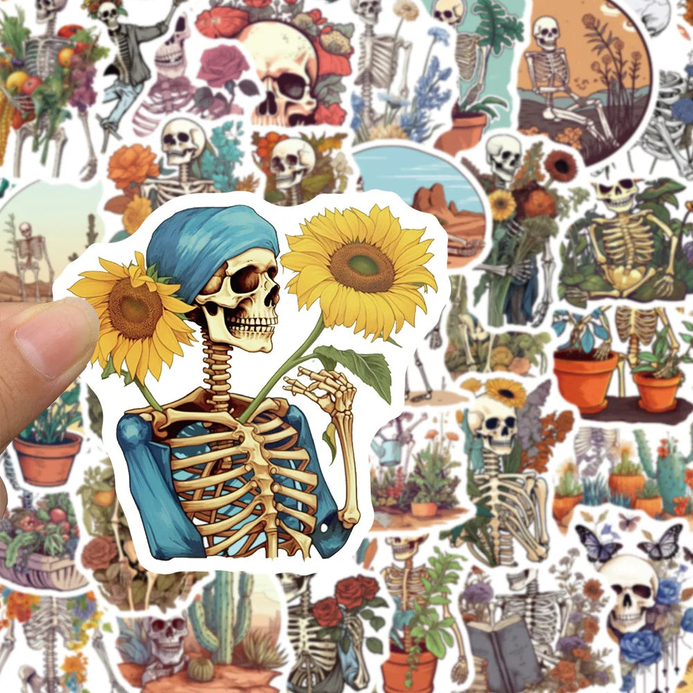 Bones & Botany Cartoon Stickers: 10/30/50PCS for Phone, Laptop, Luggage, Skateboard, Kids (Online Order Only)