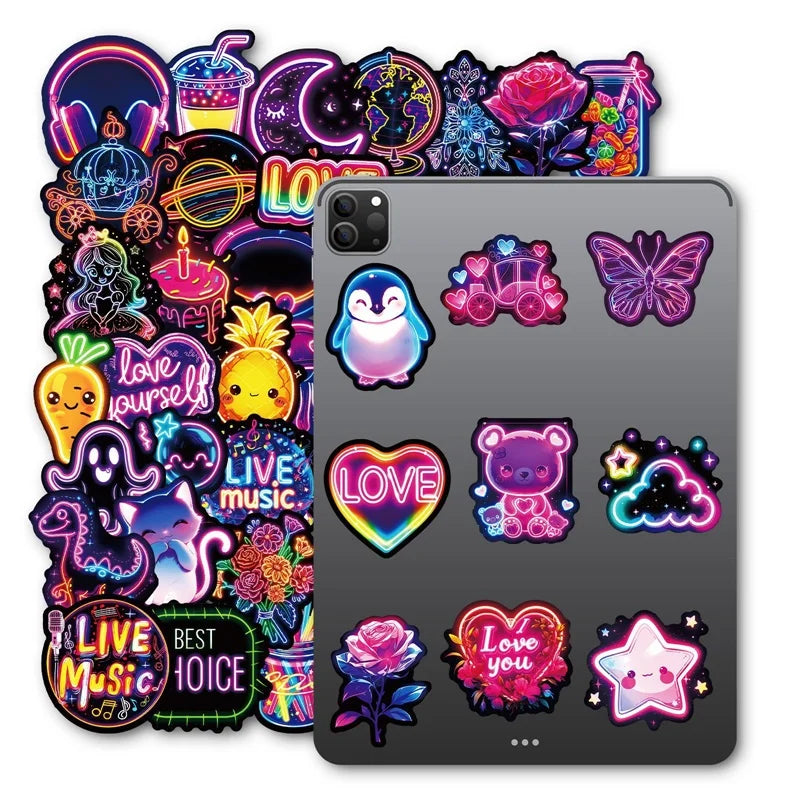 10/30/50PCS Kawaii Neon Lamp Sticky PVC Sticker Aesthetic DIY Decoration Scrapbooking Hand Accounting Supplies for Kids (ONLINE ORDER ONLY)
