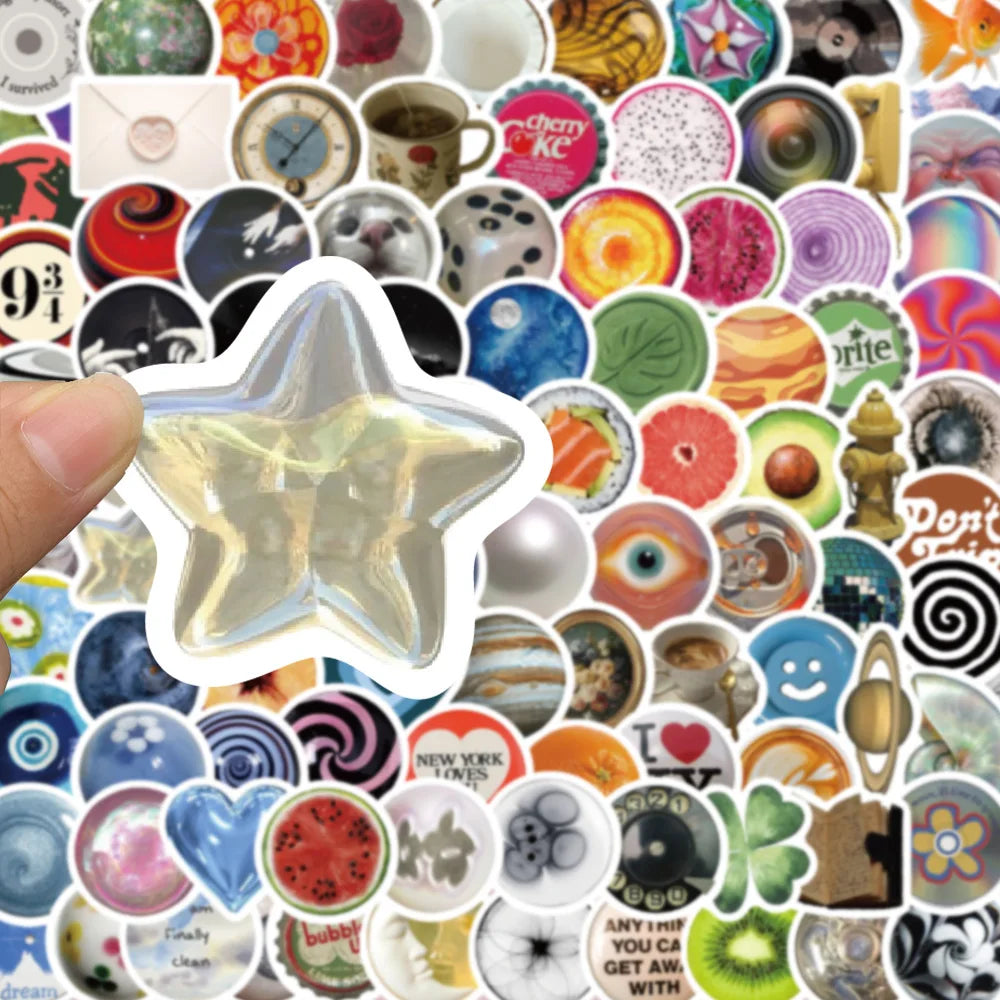 10/30/50/100PCS Funny Cartoon Ins Style Round Stickers Graffiti Decals Waterproof Notebook Phone Bike Guitar Fridge Kids Toys (ONLINE ORDER ONLY)