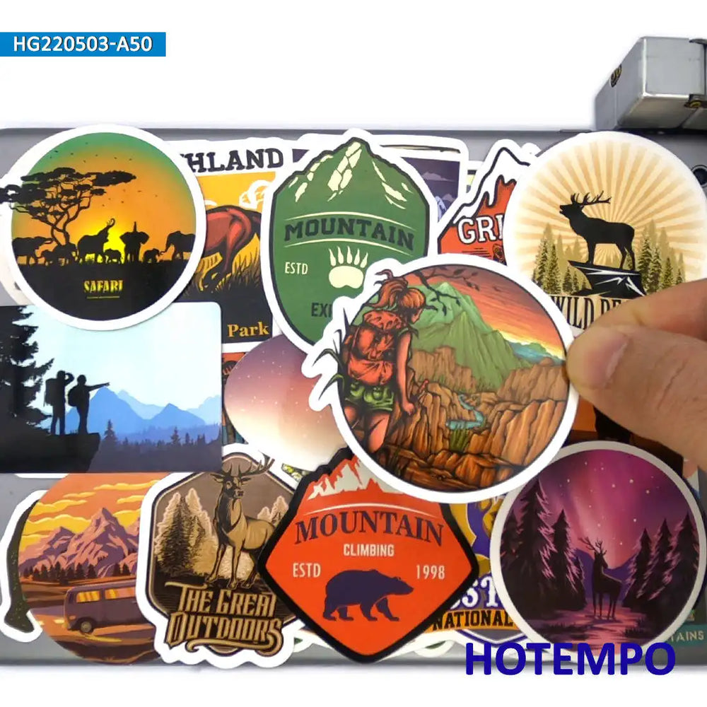 50PCS World Travel Stickers Climbing Camping Hiking Outdoor Adventure Decals for DIY Phone Laptop Luggage Motorcycle Car Sticker (ONLINE ORDER ONLY)