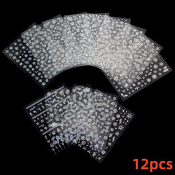 12PCS White Flowers Leaves 3D Nail Stickers Star/Moon/Sun Nail Art Decoration Decals Geometric Flower Stickers Nail Art Supplies (ONLINE ORDER ONLY)
