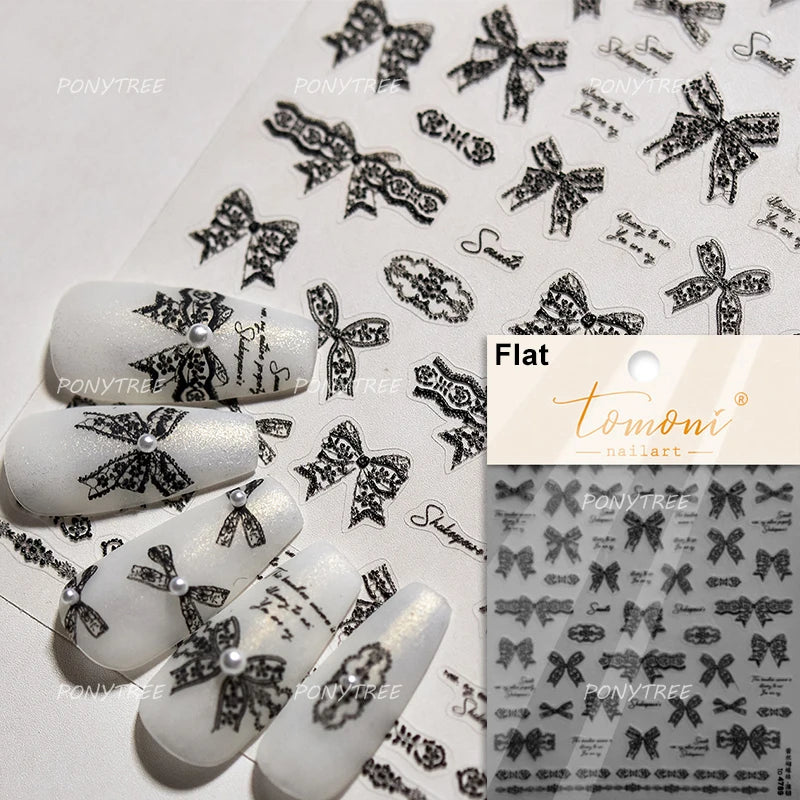 Gird Lace Bowknot Love Heart Flower Fabric Printing Frame Bow Tie Rococo Pattern Daisy Tender Nail Art Stickers Manicure Decals (ONLINE ORDER ONLY)