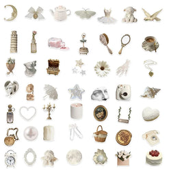 10/30/50PCS INS White PVC Sticker Aesthetic Decoration Scrapbooking Sketchbook Korean Stationery School Supplies for Kids (ONLINE ORDER ONLY)