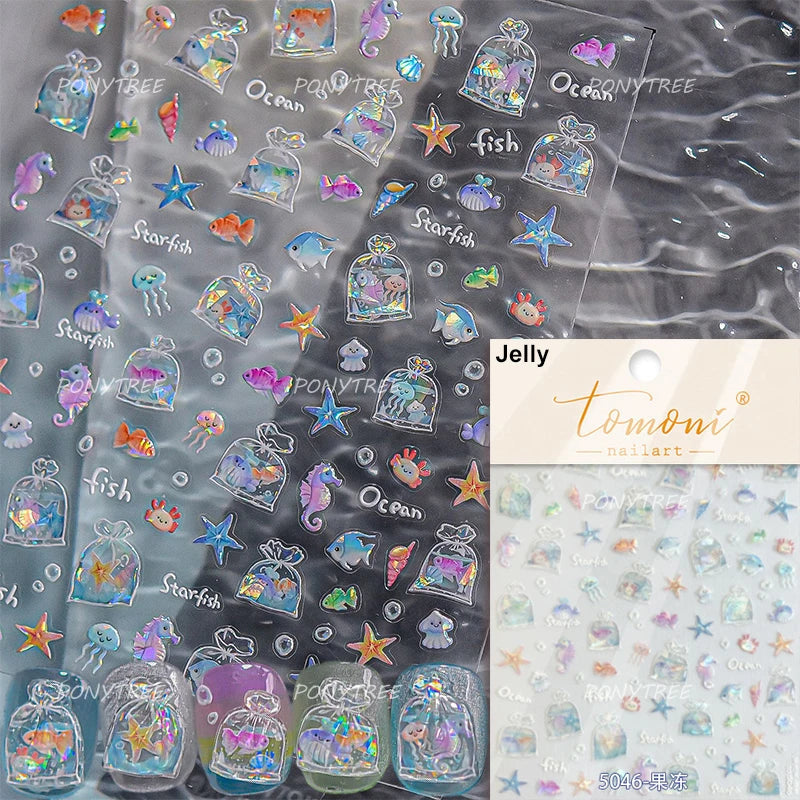 Summer Beach Bikini Watermelon Cat Popsicle Swim Ring Ice Cream Shell Coconut Tree Nail Art Decoration Stickers Manicure Decals (Online Order Only)
