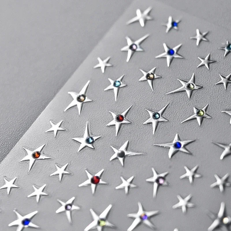 Colorful Rhinestone Laser Star Bronzing Gold Silver Pearl 5D Relief Self Adhesive Nail Art Decoration Sticker 3D Manicure Decals (ONLINE ORDER ONLY)