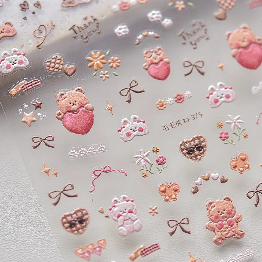 Cookies Chocolate Love Heart Flower Bowknot Rabbit Bunny Lace Bear Star Bouquet Rabbit Adhesive Nail Art Sticker Manicure Decal (ONLINE ORDER ONLY)
