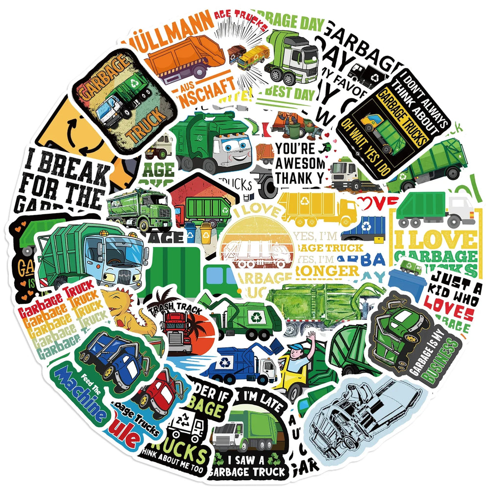 50PCS Green Garbage Truck Stickers For Suitcase Skateboard Laptop Luggage Phone Car Styling DIY Decal Sticker (ONLINE ORDER ONLY)