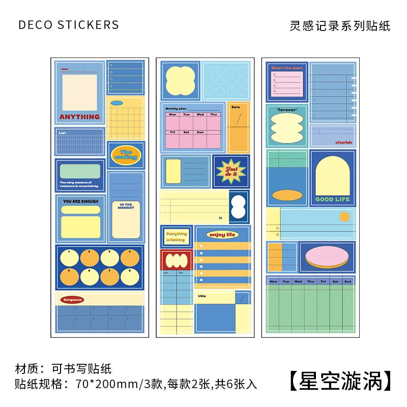 6pcs/lot Inspiration Records Series Writable Sticker Diary Scrapbooking Collage Sticky Note Decoration Sticker Kawaii Stationery (Online Order Only)
