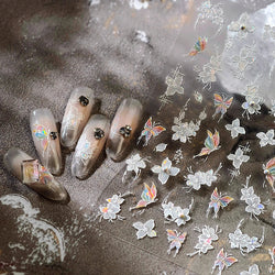White Flower Colourful Butterfly Pearl Petal Beautiful Garden Charming Plant 5D Self Adhesive Nail Art Stickers Manicure Decals (ONLINE ORDER ONLY)