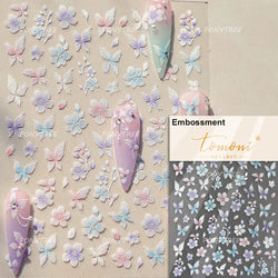 Blue Purple Tulip Flower Butterfly Garden Blossom Floral Charming Delicate 5D Relief Adhesive Nail Art Stickers Manicure Decals (ONLINE ORDER ONLY)