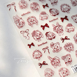 Cute Pet Creamy Rabbit Bear Dog Ribbon Bowknot Lamb Red Painted Heartbeat Flowers Adhesive Nail Art Stickers 3D Manicure Decals (Online Order Only)