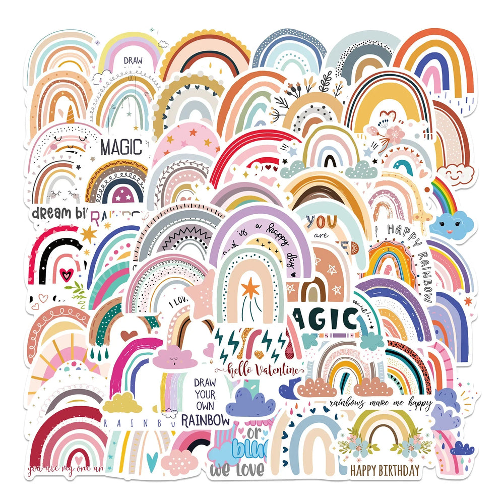60Pcs Bohemian Rainbow Graffiti Stickers for Helmet, Wall, DIY Decor (Online Order Only)