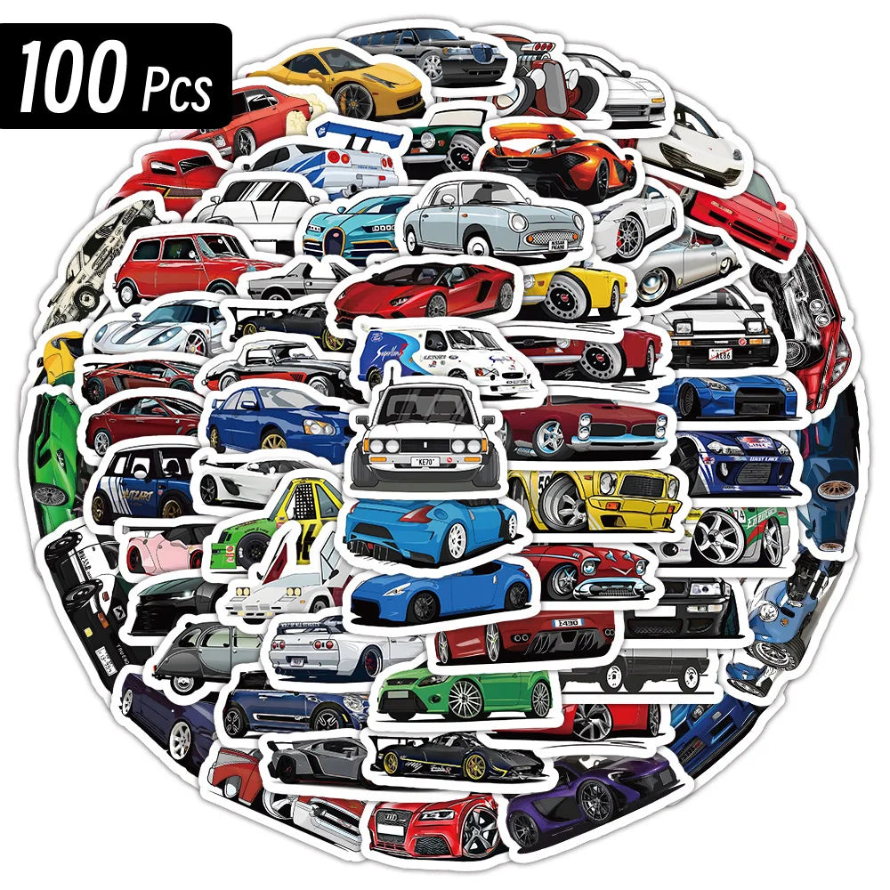 10/50/100 Pcs Retrofit Racing Car Graffiti Stickers Laptop Guitar Luggage Bike Skateboard Waterproof Sticker Decal Kid Toy (Online Order Only)