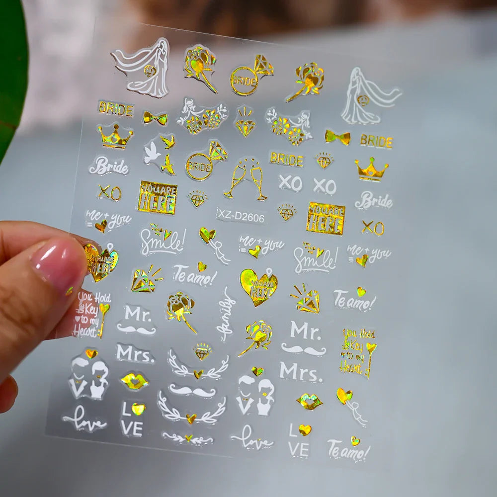 1pc Bohemian Valentine Nail Stickers 3D Self-Adhesive Fantasy Nail Art Glitter Sun, Heart, Lock, Star & Moon Designs Nail Decals (ONLINE ORDER ONLY)