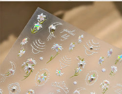 Spotless Lily Lilium Flowers Moon Pearl Crown Lily-white Pearl Necklace Pendant Self Adhesive Nail Art Stickers Manicure Decals (Online Order Only)