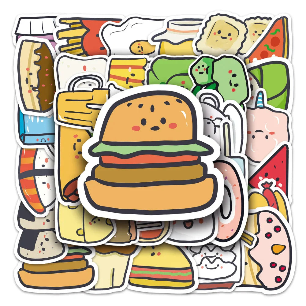 10/50Pcs Cartoon Gourmet Food Graffiti Stickers for Luggage Laptop Skateboard Notebook Stickers Children Toys Wholesale (ONLINE ORDER ONLY)