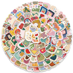 100pcs Cute Cartoon Colorful Flowers Animals Stickers Pack For Luggage Laptop Guitar Phone Waterproof Graffiti Bicycle Car Decal (ONLINE ORDER ONLY)