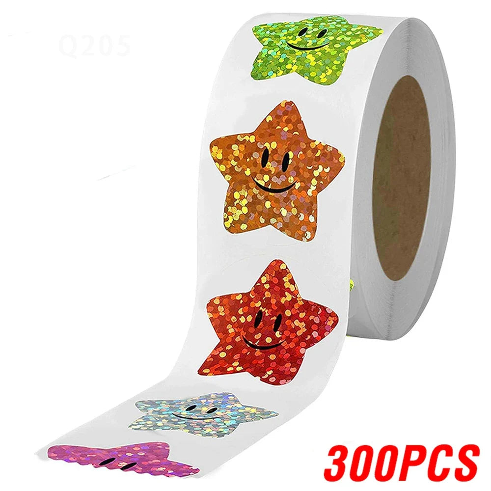 100-500pcs Holographic Star Reward Stickers Corlorful Adhesive Star Stickers Reward Chart Decorative Toy Gifts Sticker Labels (ONLINE ORDER ONLY)
