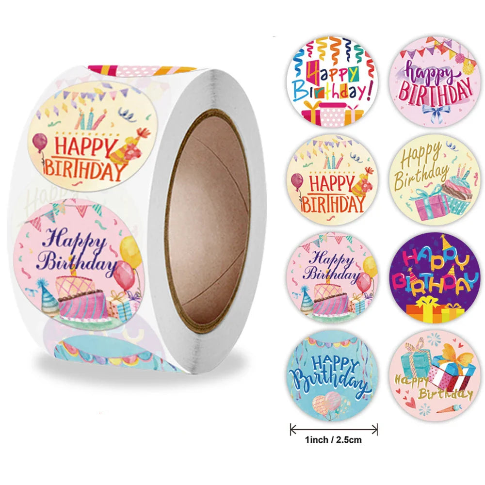 100-500pcs Cute Happy birthday Stickers for Gift Wrapping Decoration Envelope Sealing Label Kids toys Stationery Stickers 1inch (ONLINE ORDER ONLY)