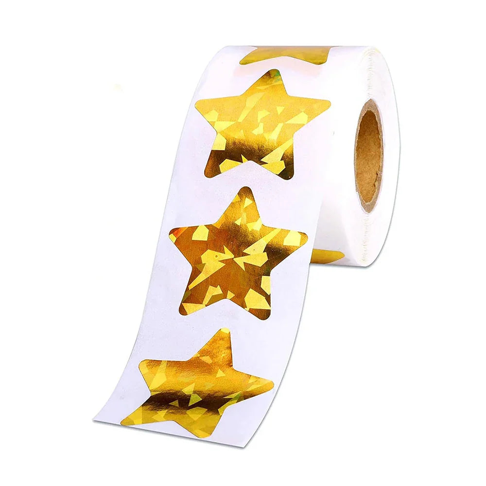 100-500pcs Holographic Golden Star Stickers For Kids Reward Foil Star Stickers Labels For Wall Crafts Classroom Supplies 1inch (ONLINE ORDER ONLY)