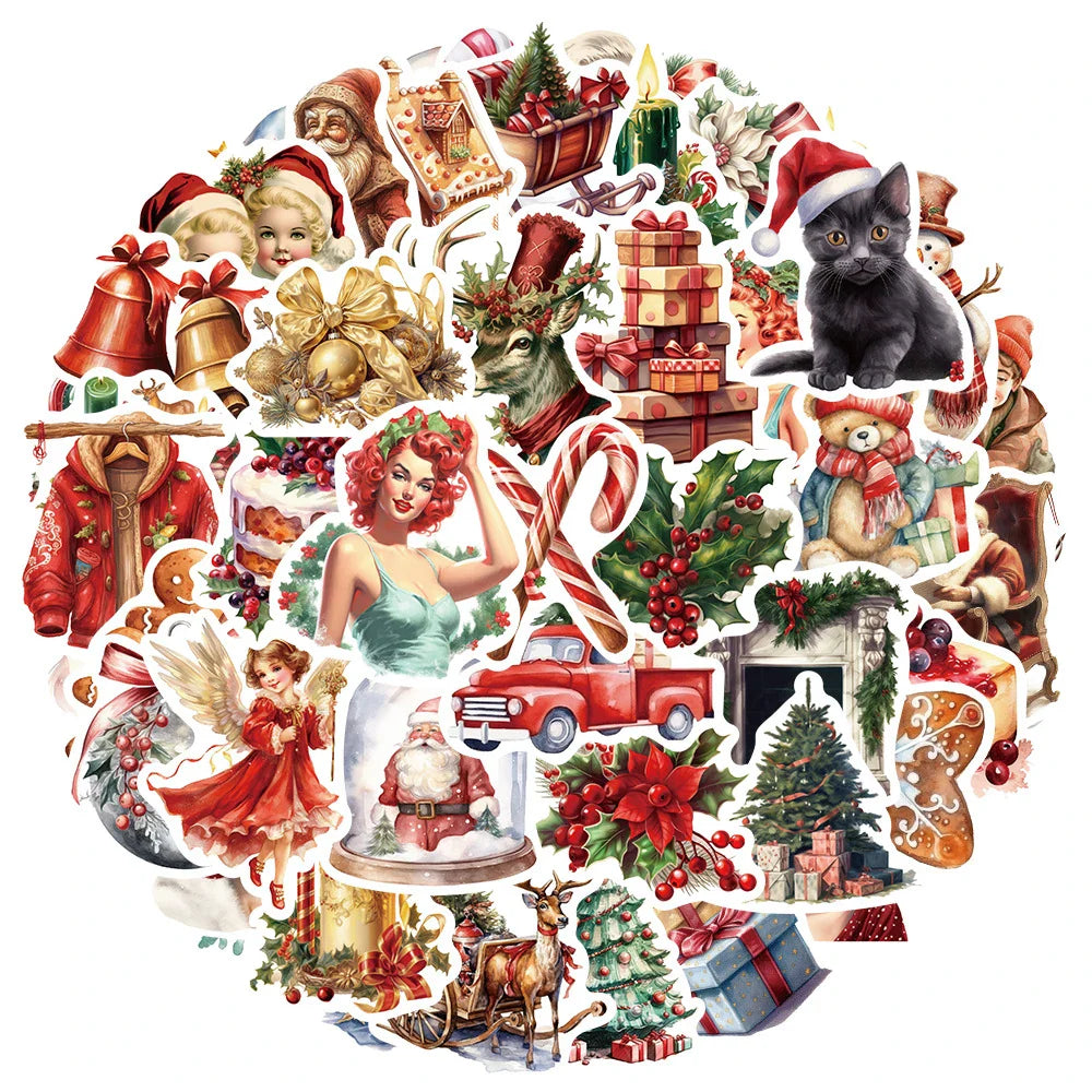 Vintage Santa Claus Christmas Stickers Pack - Laptop, Luggage, Car, Skateboard, Phone, Bike Decals (Online Order Only)