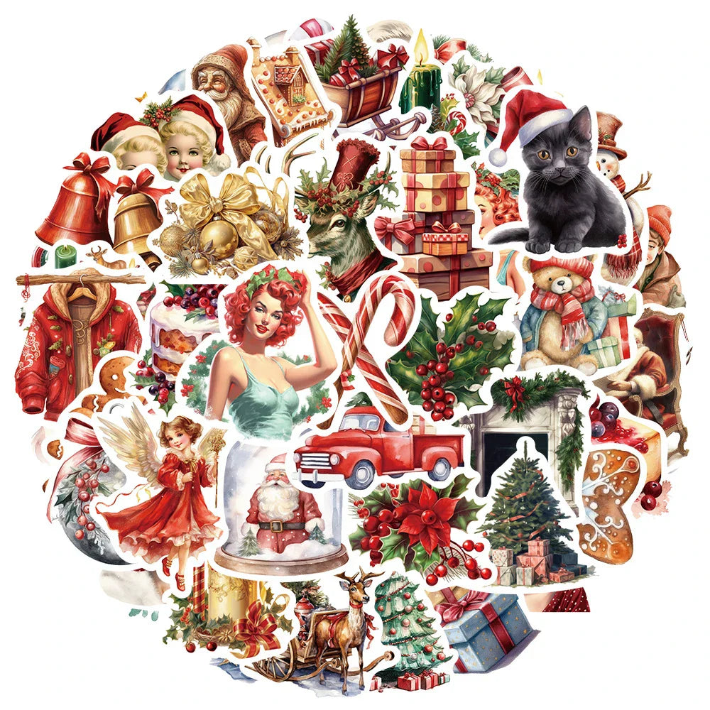 Vintage Santa Claus Christmas Stickers Pack - Laptop, Luggage, Car, Skateboard, Phone, Bike Decals (Online Order Only)