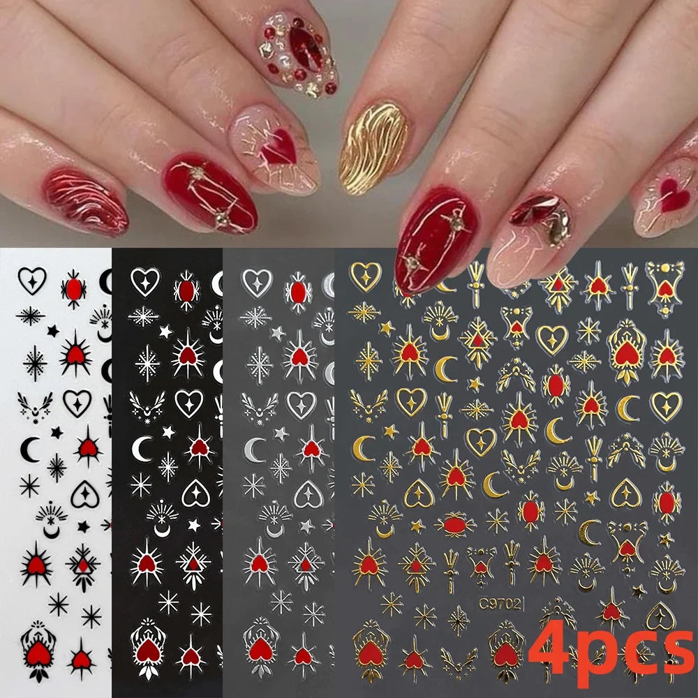 5/8Pcs 3D Hawaiian Flowers Nail Art Stickers Summer Decors with Tropical Leaves Slider Vibrant Pink & White Flowers for Parties* (ONLINE ORDER ONLY)