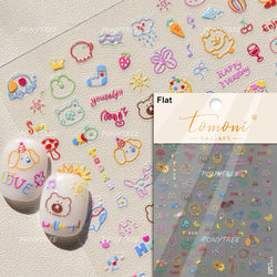 Spring Dog Bear Toy Rose Flower Floral Print Letter Bone Butterfly Cat Puppy Relief Adhesive Nail Art Stickers Manicure Decals (Online Order Only)