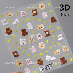 Charm Retro Bear Candy Cake Bowknot Rabbit Bunny Strawberry Footprint Muffin 3D Adhesive Nail Art Stickers Chic Manicure Decals (ONLINE ORDER ONLY)