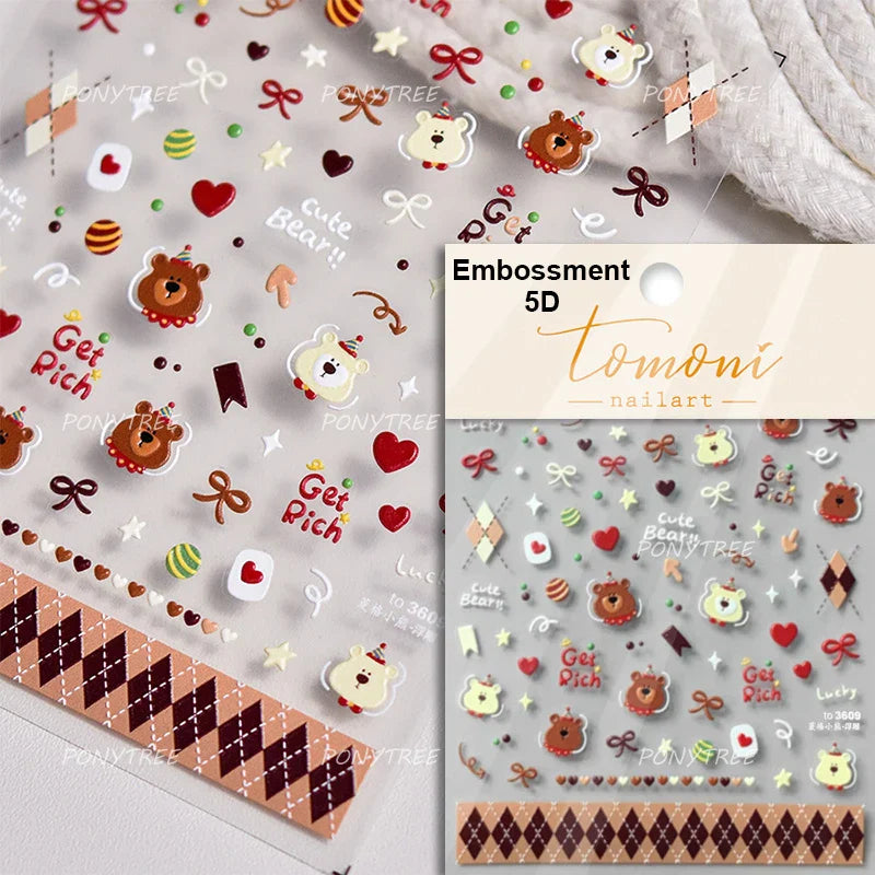 Bear Star Bowknot  Duck Cherry House Mini Flower Butterfly Line Bow Tie Apple Gird Cute Chic Nail Art Stickers Manicure Decals (ONLINE ORDER ONLY)