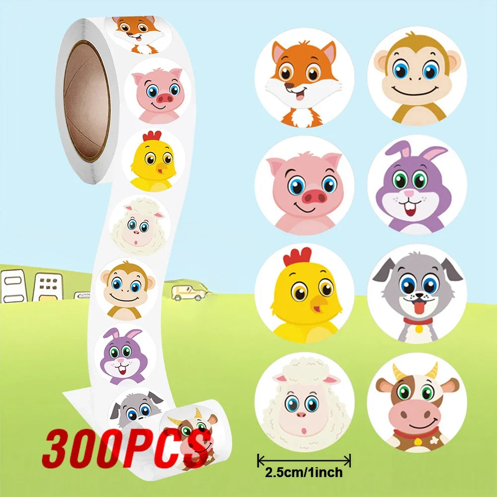 100-500pcs Cartoon Animal Reward Stickers 2.5cm/1inch DIY Decor Perfect For Learning Games Notebook Pad Fridge Gift Seal Labels (ONLINE ORDER ONLY)