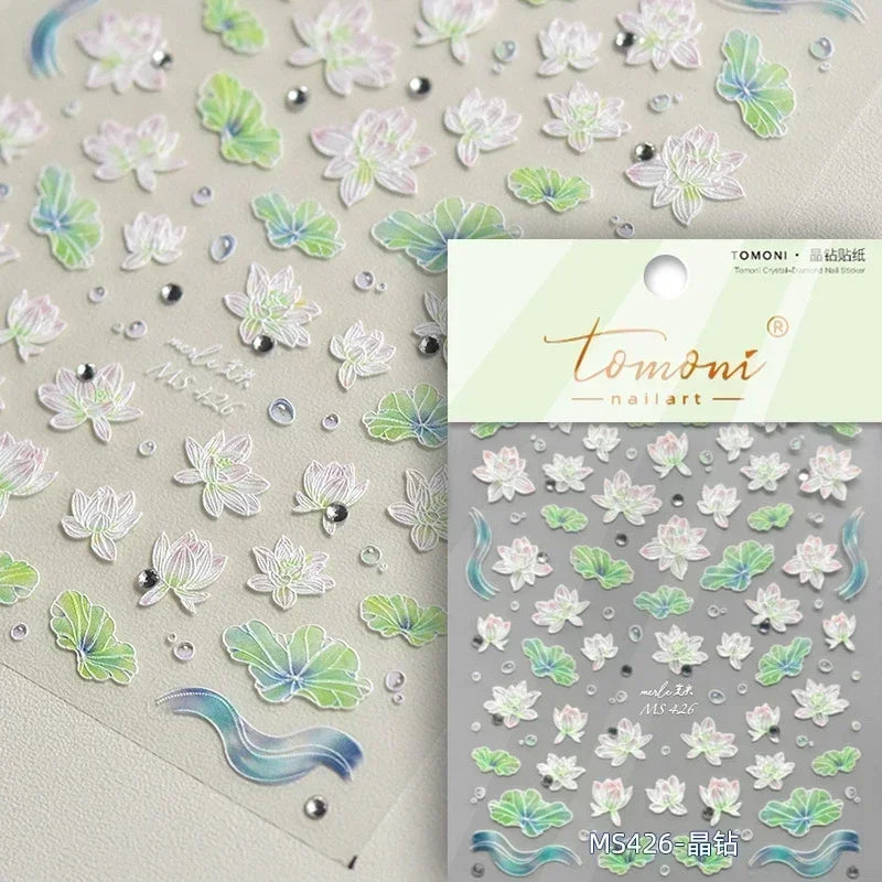 Hummingbird Iris Butterfly Peony Rose Tulip Daisy Lily Flowers Morning Glory Pearl Rhinestones Nail Art Sticker Decoration Decal (ONLINE ORDER ONLY)