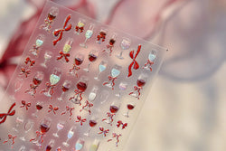 Sexy Red Grape Wine Bowknot Cocktail Goblet Cup Soda Liquid Shiny Sparkling Self Adhesive Nail Art Stickers 3D Manicure Decals (ONLINE ORDER ONLY)