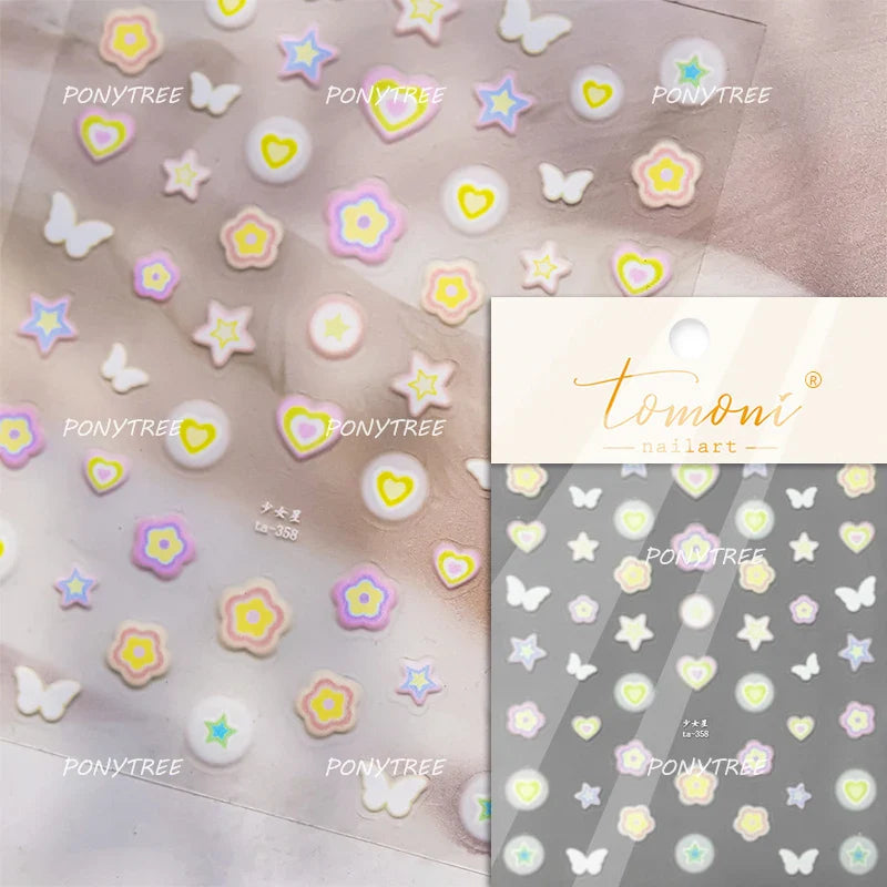 Hazy Feeling Bluestar-Amsonia Hubristic Blue Star Flower Floral Print 5D Soft Embossed Adhesive Nail Art Sticker Manicure Decals (ONLINE ORDER ONLY)