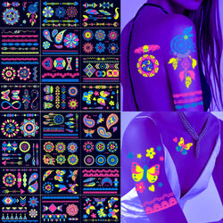 1pc Bohemia Fluorescent Sticker Luminous Temporary Tattoos Stickers UV Glow Fluorescent Tattoo Waterproof For Body Art Decals *& (Online Order Only)