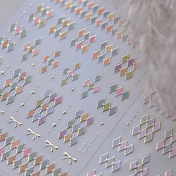 Geometric French Style Colorful Square Grid Rhombus Line Stripe Bowknot 3D Self Adhesive Nail Art Stickers Shiny Manicure Decals (ONLINE ORDER ONLY)